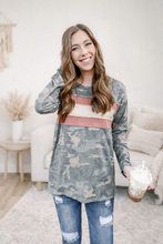 Load image into Gallery viewer, Women's Camo and Metallic Stripe Long Sleeve Top
