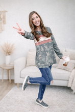 Load image into Gallery viewer, Women's Camo and Metallic Stripe Long Sleeve Top