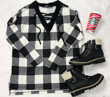 Load image into Gallery viewer, Crisscross Buffalo Plaid Pullover Sweater