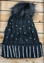 Load image into Gallery viewer, Black Rhinestone Pom Beanie