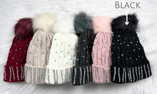 Load image into Gallery viewer, Black Rhinestone Pom Beanie