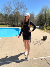 Load image into Gallery viewer, Black Long Sleeve Ruched Tie Dress