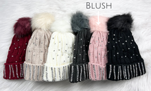 Load image into Gallery viewer, Blush Rhinestone Pom Beanie
