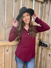 Load image into Gallery viewer, Cute As a Button Burgundy Long Sleeve Top