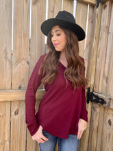 Load image into Gallery viewer, Cute As a Button Burgundy Long Sleeve Top