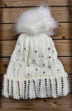 Load image into Gallery viewer, Cream Rhinestone Pom Beanie