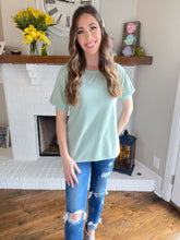 Load image into Gallery viewer, Sage Swiss Dot Puff Sleeve Top