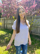 Load image into Gallery viewer, Lavender Speckles & Spots Ruffle Sleeve Top