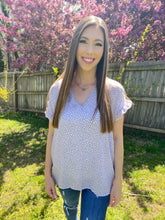 Load image into Gallery viewer, Lavender Speckles & Spots Ruffle Sleeve Top