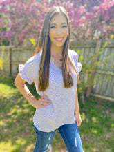 Load image into Gallery viewer, Lavender Speckles & Spots Ruffle Sleeve Top