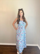 Load image into Gallery viewer, Turquoise Sleeveless Floral Print Dress