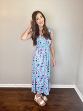 Load image into Gallery viewer, Turquoise Sleeveless Floral Print Dress