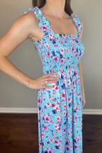 Load image into Gallery viewer, Turquoise Sleeveless Floral Print Dress