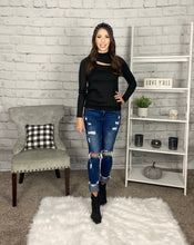 Load image into Gallery viewer, Black Cut Out Ribbed Long Sleeve Top