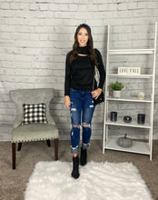 Load image into Gallery viewer, Black Cut Out Ribbed Long Sleeve Top