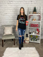 Load image into Gallery viewer, Joyful, Merry & Blessed Holiday Graphic Tee Shirt