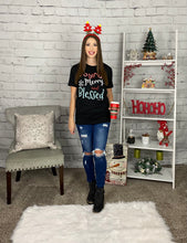 Load image into Gallery viewer, Joyful, Merry & Blessed Holiday Graphic Tee Shirt
