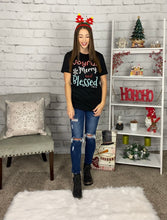 Load image into Gallery viewer, Joyful, Merry & Blessed Holiday Graphic Tee Shirt