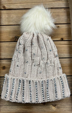 Load image into Gallery viewer, Oatmeal Rhinestone Pom Beanie