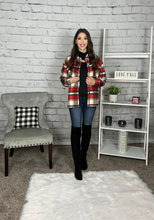 Load image into Gallery viewer, Mocha/Red Plaid Flannel Shacket