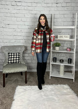 Load image into Gallery viewer, Mocha/Red Plaid Flannel Shacket