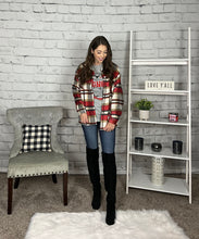 Load image into Gallery viewer, Mocha/Red Plaid Flannel Shacket