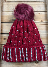 Load image into Gallery viewer, Rose Rhinestone Pom Beanie
