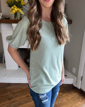 Load image into Gallery viewer, Sage Swiss Dot Puff Sleeve Top
