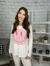 Load image into Gallery viewer, Pink Smiley Face Striped Lounge Wear Set
