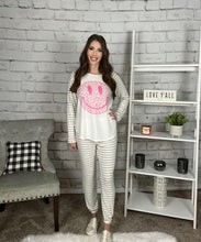 Load image into Gallery viewer, Pink Smiley Face Striped Lounge Wear Set