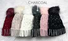 Load image into Gallery viewer, Charcoal Rhinestone Pom Beanie