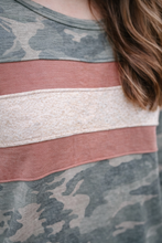 Load image into Gallery viewer, Women's Camo and Metallic Stripe Long Sleeve Top
