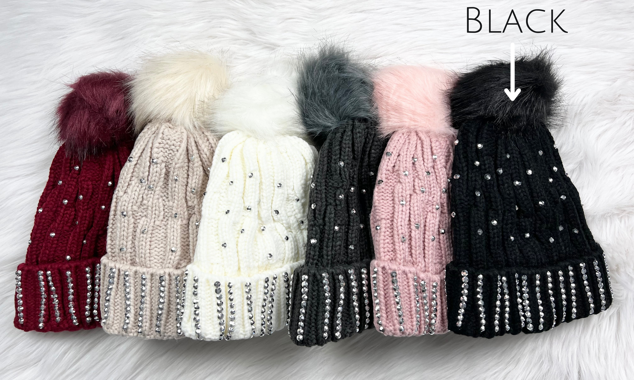 Black Rhinestone Pom Beanie – Nash Belle Boutique display picture 3