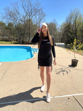 Load image into Gallery viewer, Black Long Sleeve Ruched Tie Dress

