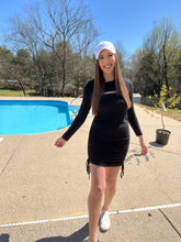 Load image into Gallery viewer, Black Long Sleeve Ruched Tie Dress
