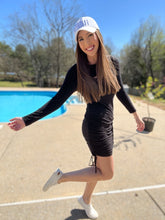 Load image into Gallery viewer, Black Long Sleeve Ruched Tie Dress
