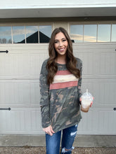 Load image into Gallery viewer, Women&#39;s Camo and Metallic Stripe Long Sleeve Top
