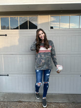 Load image into Gallery viewer, Women&#39;s Camo and Metallic Stripe Long Sleeve Top
