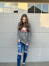 Load image into Gallery viewer, Women&#39;s Camo and Metallic Stripe Long Sleeve Top
