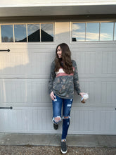 Load image into Gallery viewer, Women&#39;s Camo and Metallic Stripe Long Sleeve Top
