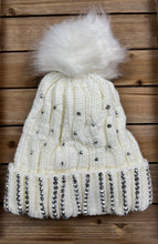 Load image into Gallery viewer, Cream Rhinestone Pom Beanie
