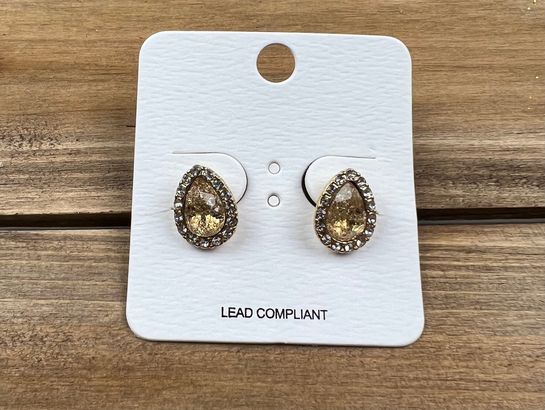 Gold Champagne Teardrop Stud Earring