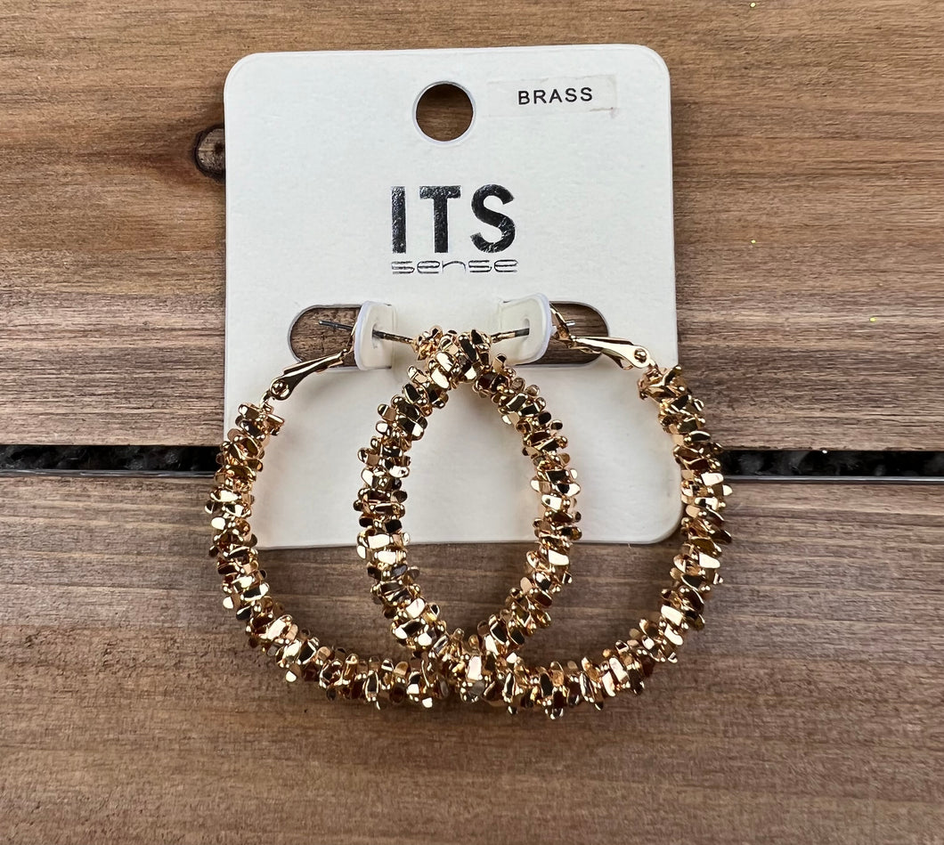 Gold Metal Bead Hoop Earrings