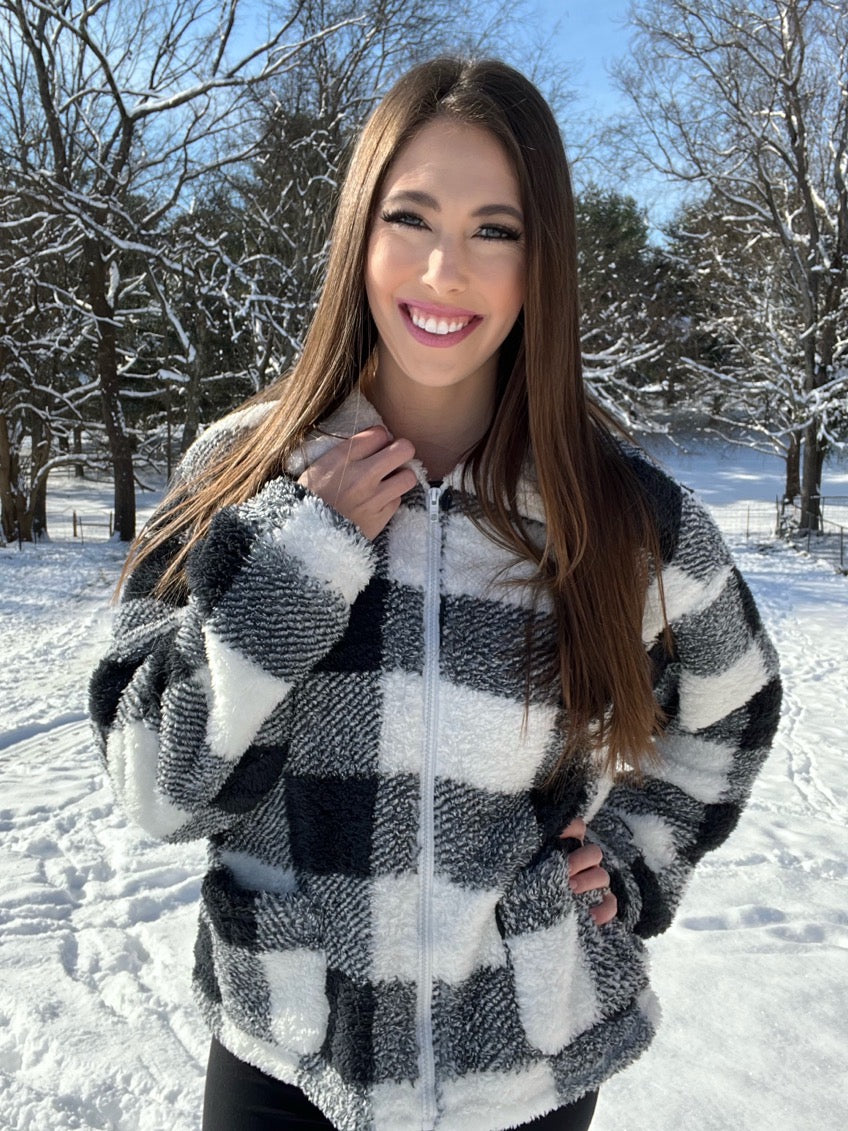 Plaid Teddy Bear Sherpa Jacket