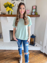 Load image into Gallery viewer, Sage Swiss Dot Puff Sleeve Top
