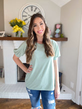 Load image into Gallery viewer, Sage Swiss Dot Puff Sleeve Top
