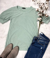 Load image into Gallery viewer, Sage Swiss Dot Puff Sleeve Top
