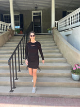Load image into Gallery viewer, Black Long Sleeve Ruched Tie Dress
