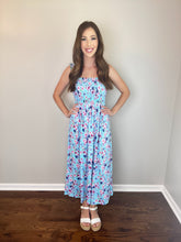 Load image into Gallery viewer, Turquoise Sleeveless Floral Print Dress
