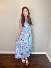 Load image into Gallery viewer, Turquoise Sleeveless Floral Print Dress
